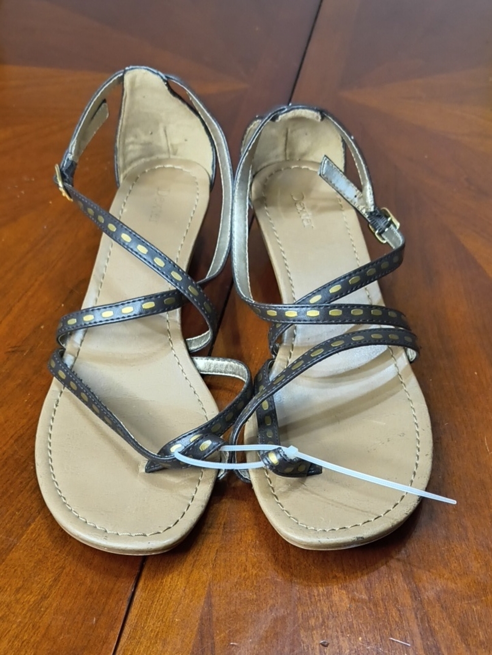Dexter Brown Strappy Sandals with Gold Dot Detailing Size 11 AX
